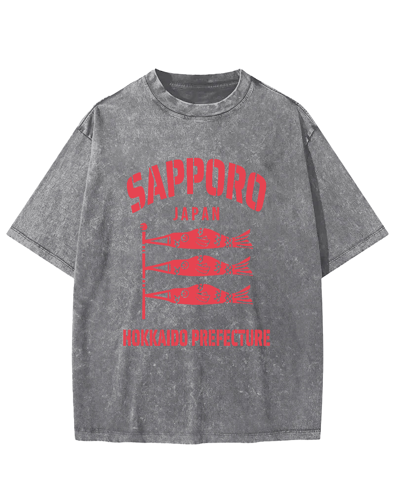 Sapporo Hokkaido Prefecture Vintage Washed T-shirt-Zazasy