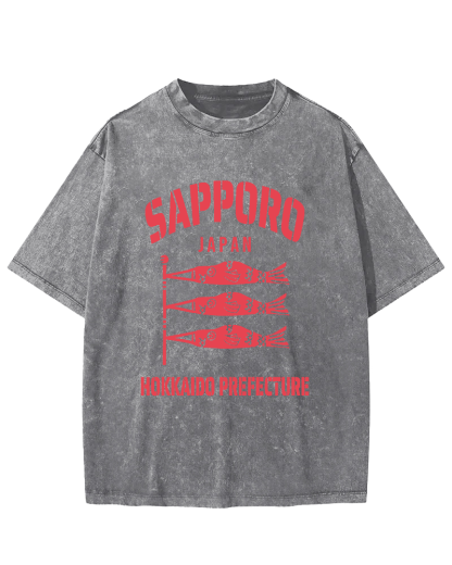 Sapporo Hokkaido Prefecture Vintage Washed T-shirt-Zazasy