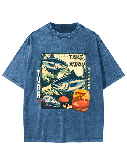 Delicious Japanese Style Tuna Vintage Washed T-shirt-Zazasy