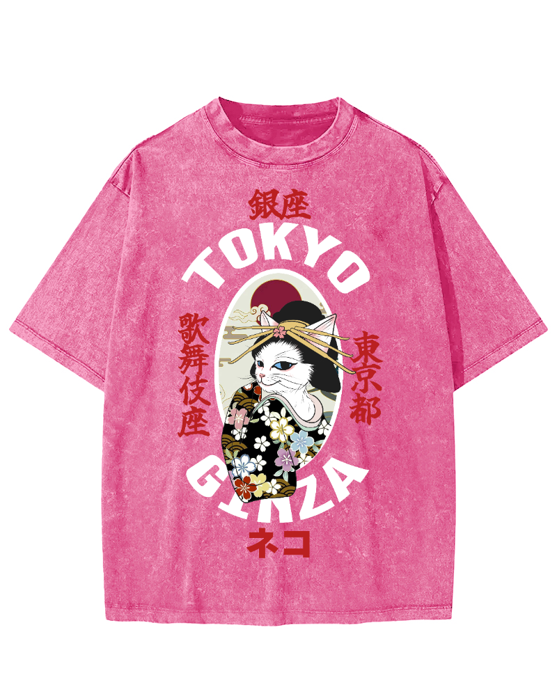 Tokyo Kabuki Cat Vintage Washed T-shirt