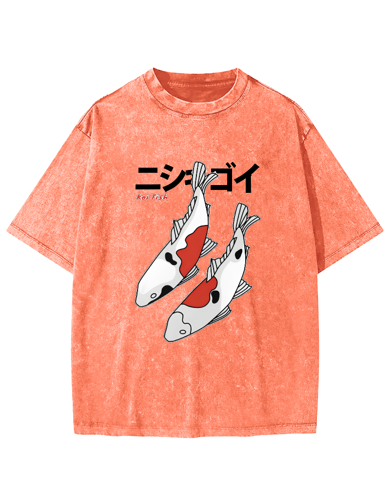 Koi Painting Japanese Style Vintage Distressed T-shirt-Zazasy