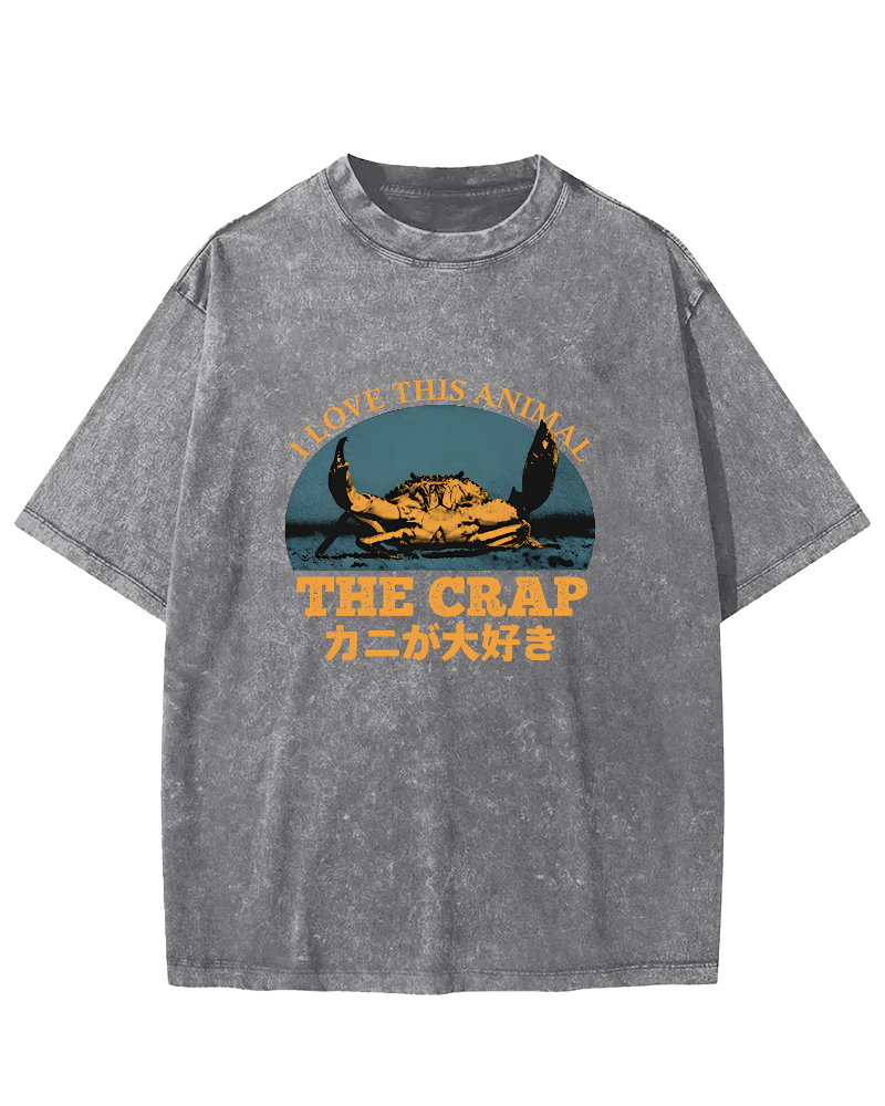 Retro Crab Pattern Vintage Distressed T-shirt-Zazasy