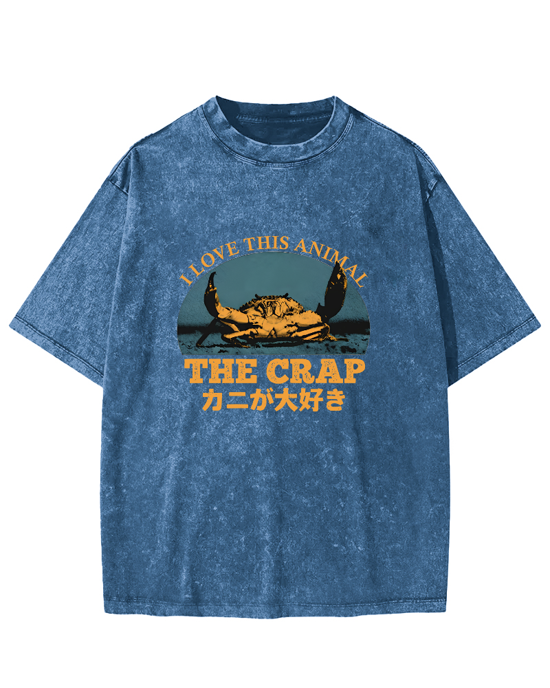 Retro Crab Pattern Vintage Distressed T-shirt-Zazasy