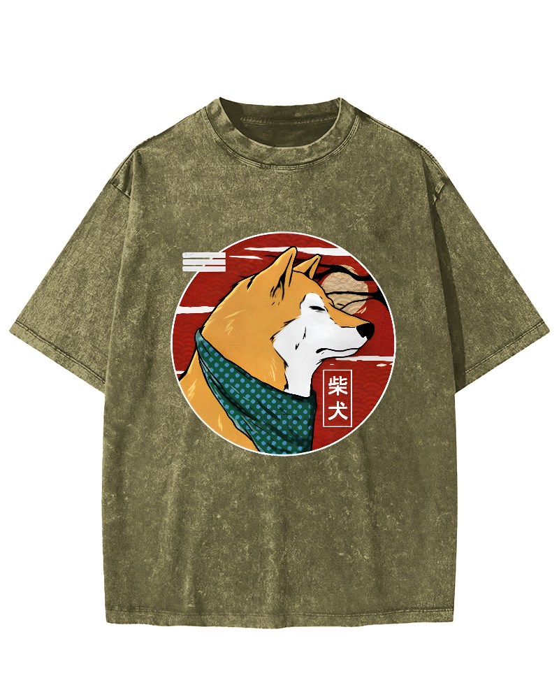Cute Shiba Inu Pattern Vintage Distressed T-shirt-Zazasy