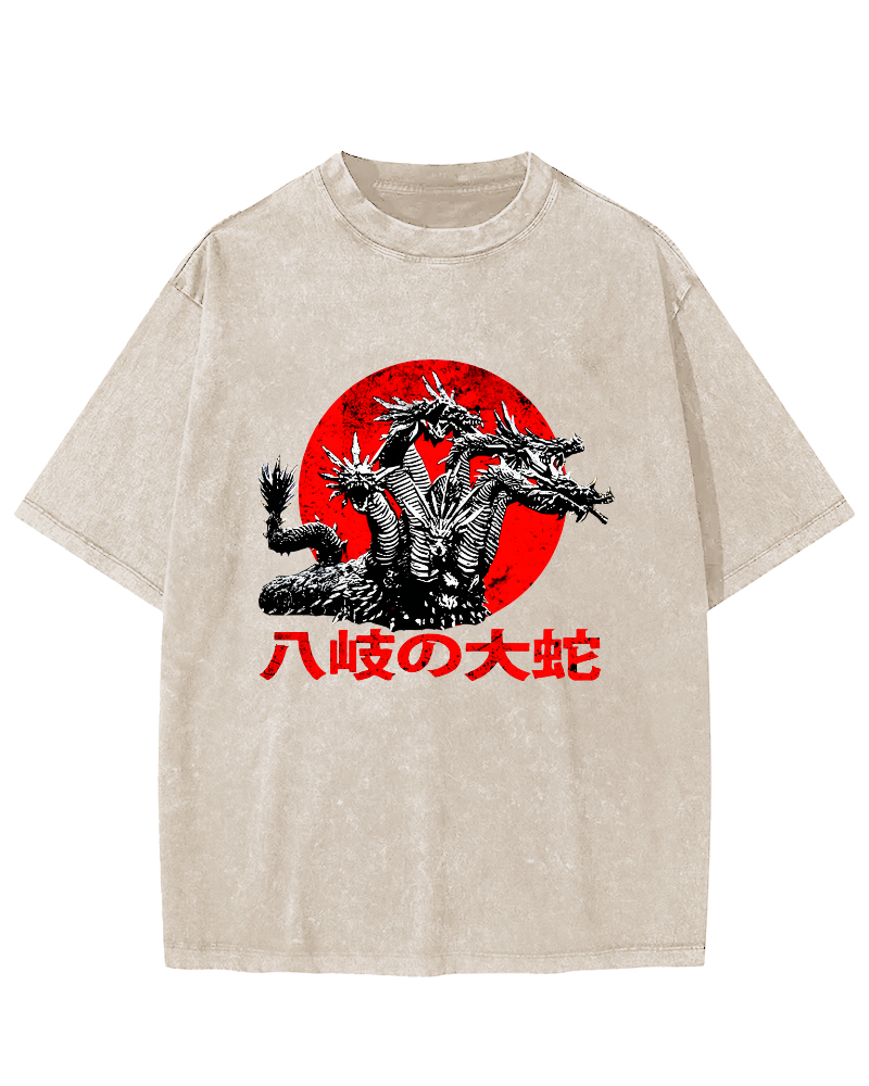 Japanese Syle Giant Snake Monster Vintage Distressed T-shirt-Zazasy
