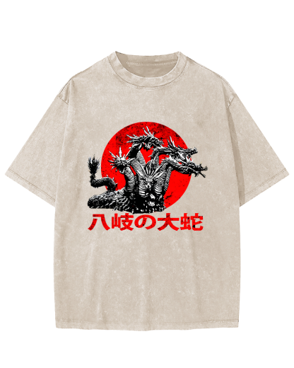 Japanese Syle Giant Snake Monster Vintage Distressed T-shirt-Zazasy