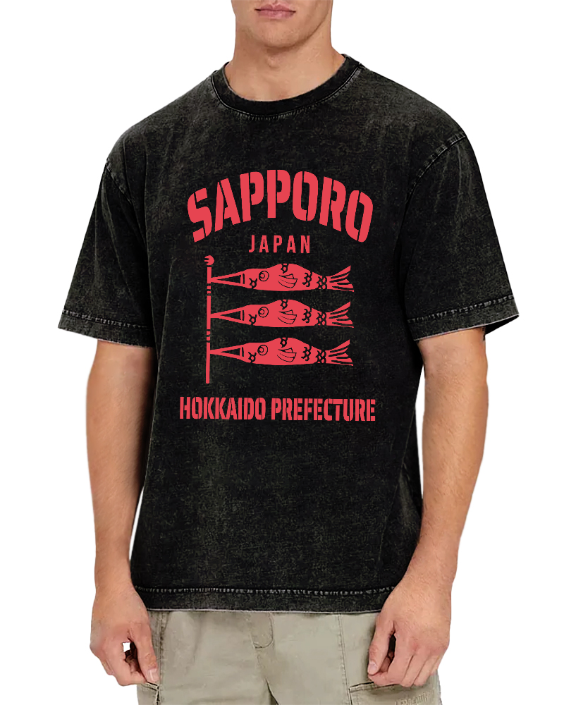 Sapporo Hokkaido Prefecture Vintage Washed T-shirt-Zazasy