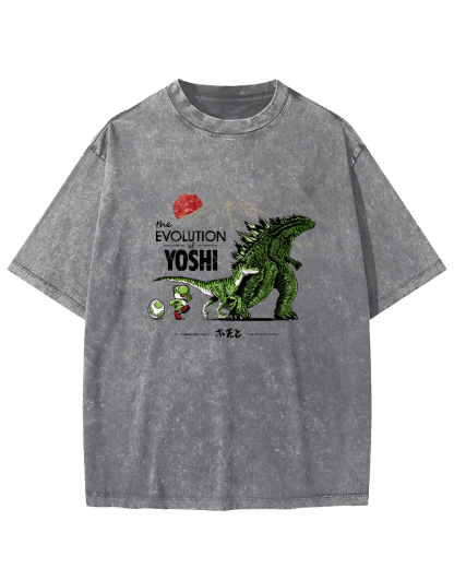 Cartoon Monster Pattern Japanese Style Vintage Distressed T-shirt-Zazasy