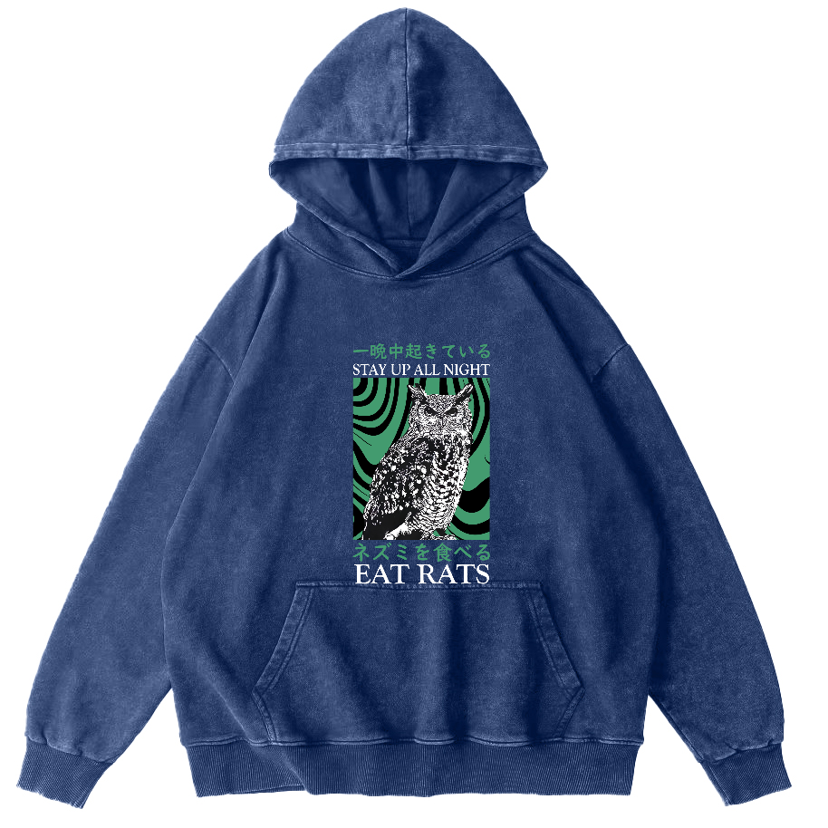 Retro Japanese Owl Vintage Distressed Hoodie-Zazasy