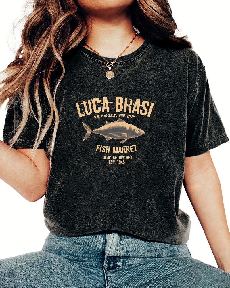 Retro Sea Fish Pattern Vintage Distressed T-shirt-Zazasy