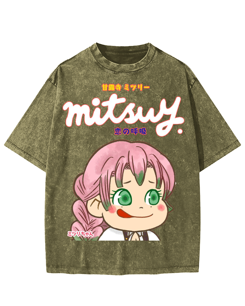 Japanese Anime Mitsuri Vintage Washed T-shirt