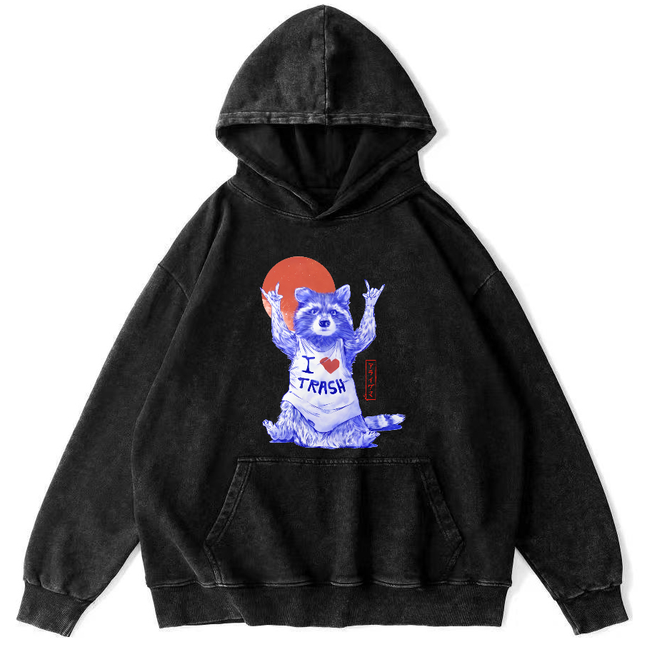 I Love Ttrash Raccoons, Japanese Style Vintage Distressed Hoodie-Zazasy