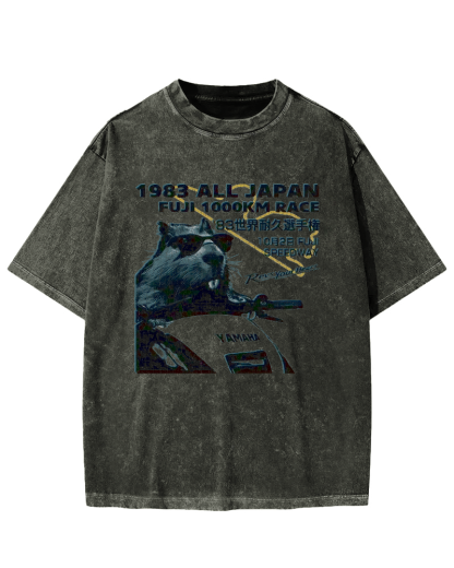 Funny Racing Beaver Vintage Washed T-shirt