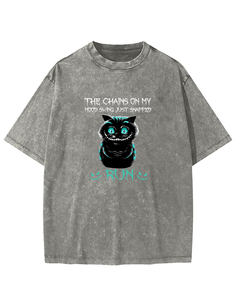 Cute Cat Pattern Vintage Distressed T-shirt-Zazasy