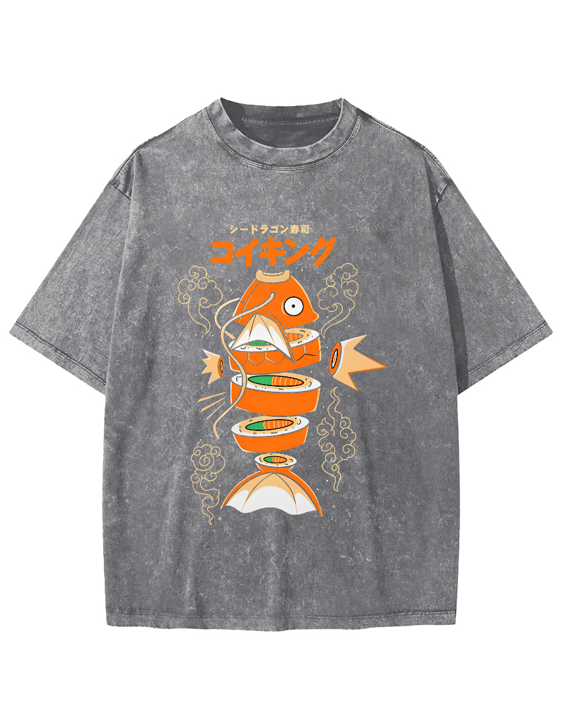 Japanese Seafood Vintage Washed T-shirt-Zazasy