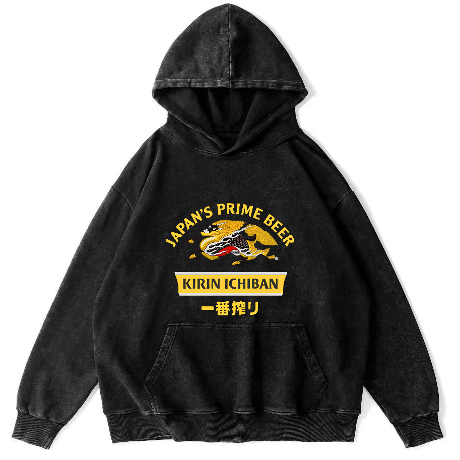 Kirin Ichiban Beer Logo Japanese Washed  Hoodie-Zazasy