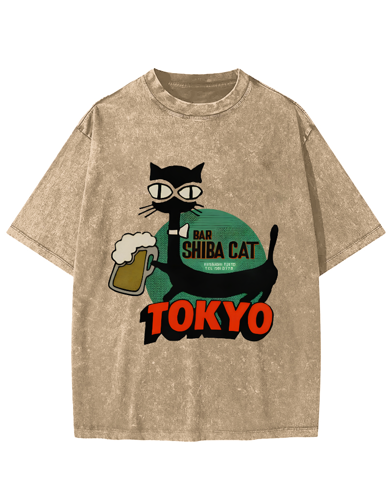 Retro Tokyo Cartoon Cat Vintage Distressed T-shirt-Zazasy