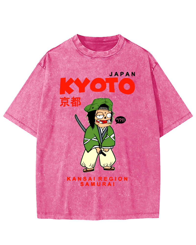 Kyoto Samurai, Japan Vintage Washed T-shirt-Zazasy