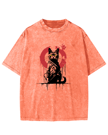 Retro Japanese Style Kitten Vintage Distressed T-shirt-Zazasy