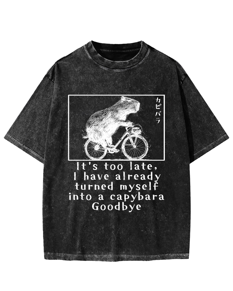 Capybara Riding Bicycle Vintage Washed T-shirt