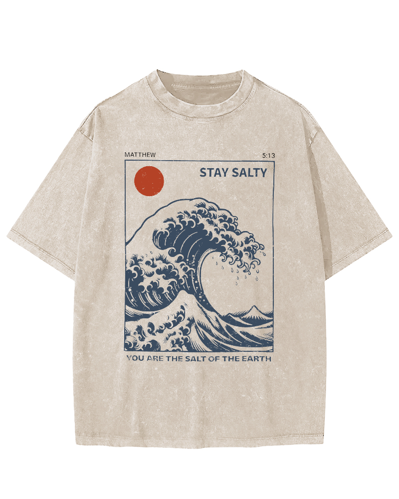 The Sunrise Scenery of Waves in Tokyo Vintage Washed T-shirt-Zazasy