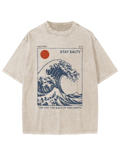 The Sunrise Scenery of Waves in Tokyo Vintage Washed T-shirt-Zazasy