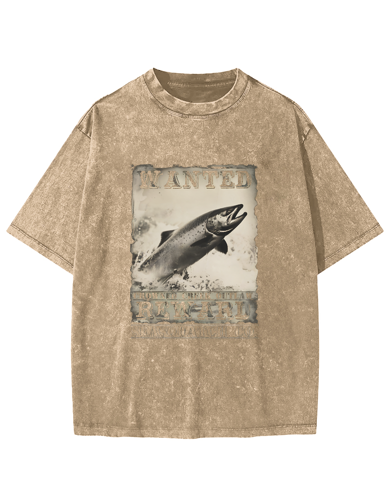 Retro Salmon Pattern Vintage Distressed T-shirt-Zazasy