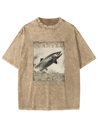 Retro Salmon Pattern Vintage Distressed T-shirt-Zazasy