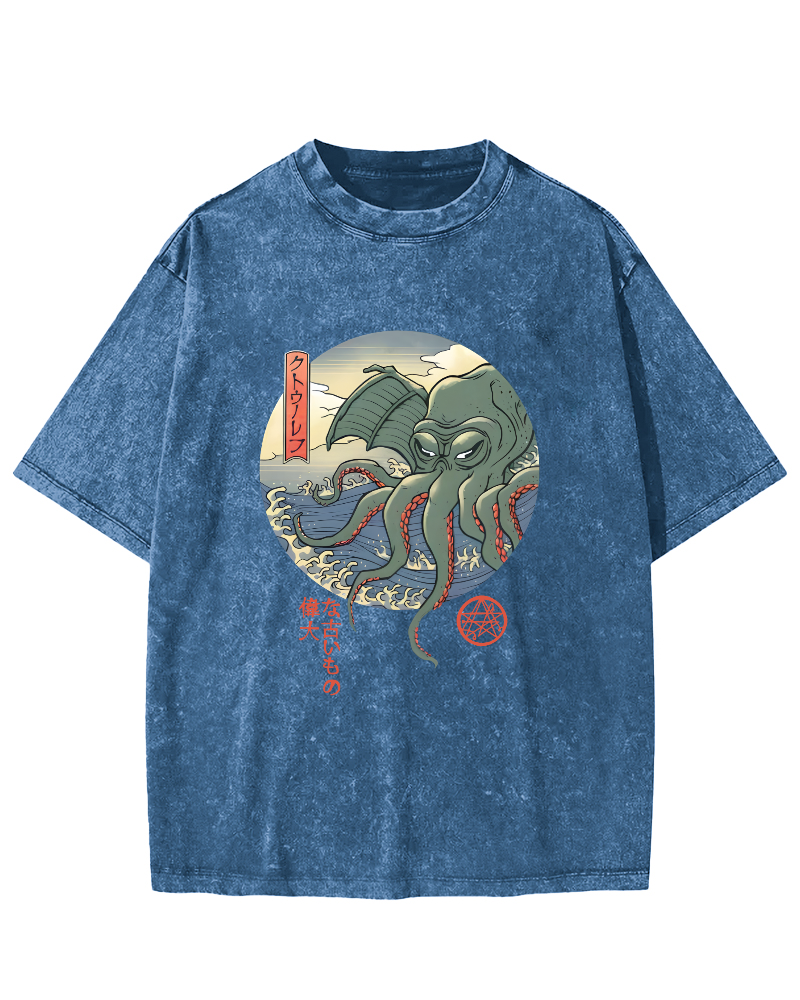 Giant Octopus Vintage Washed T-shirt-Zazasy