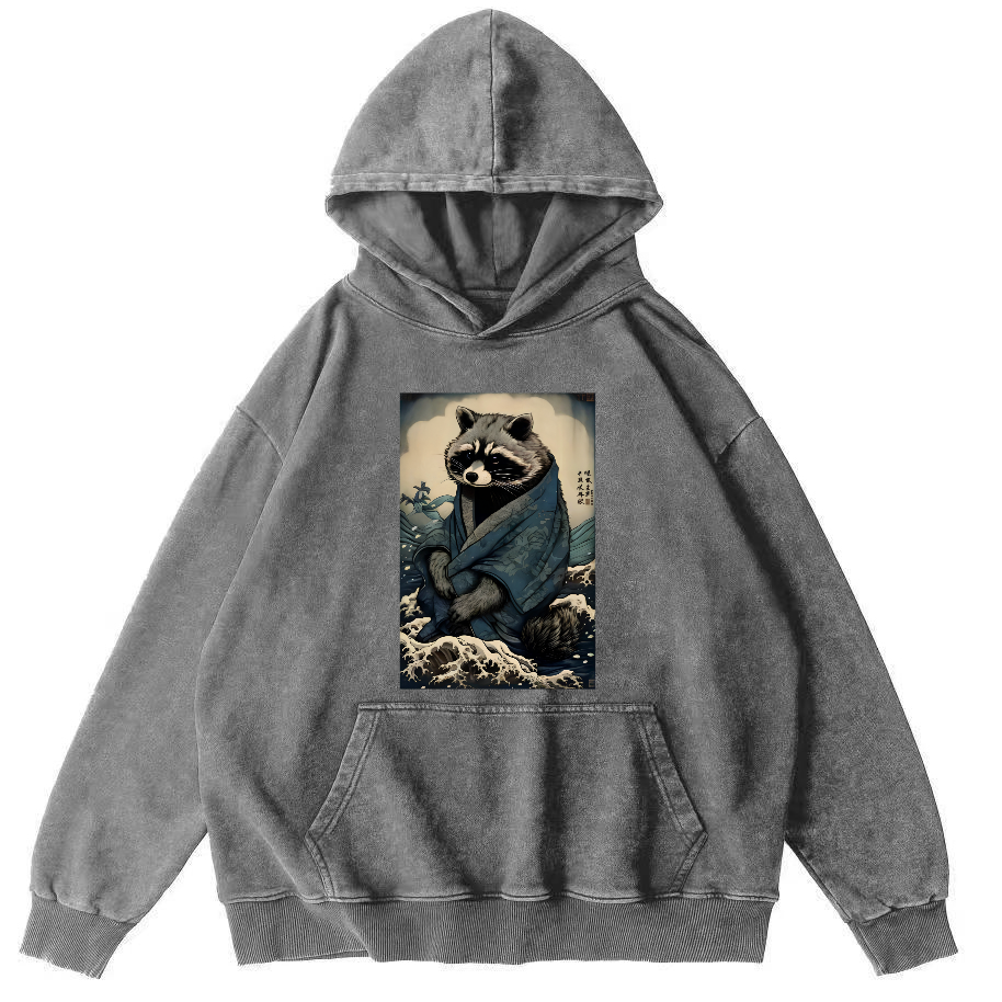 Panda Spirit That Loves Bamboo, Japanese Style Vintage Washed Hoodie-Zazasy