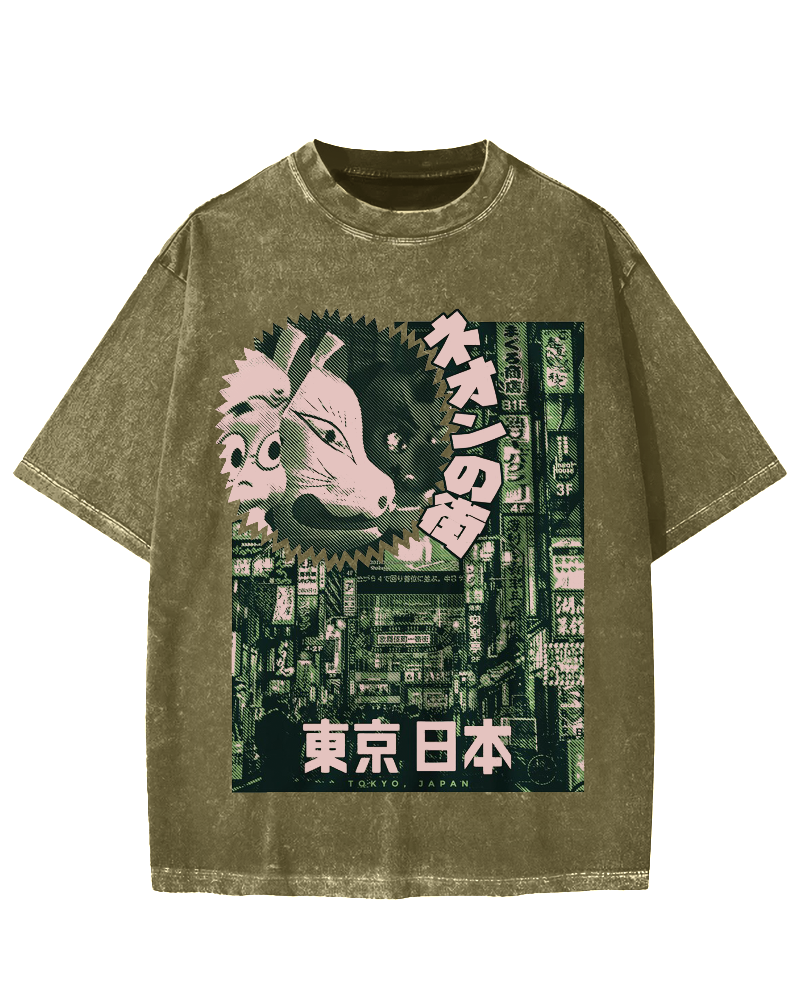 Neon city Tokyo Vintage Washed T-shirt