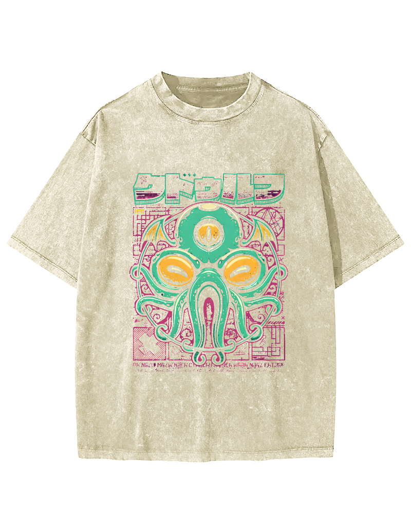 Retro Abstract Pattern Leisure Vintage Distressed T-shirt-Zazasy