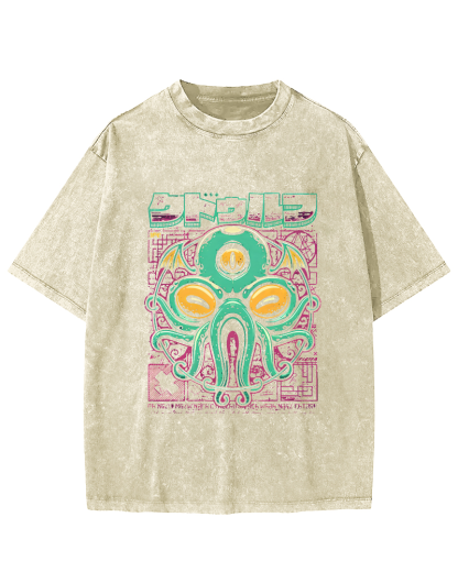 Retro Abstract Pattern Leisure Vintage Distressed T-shirt-Zazasy
