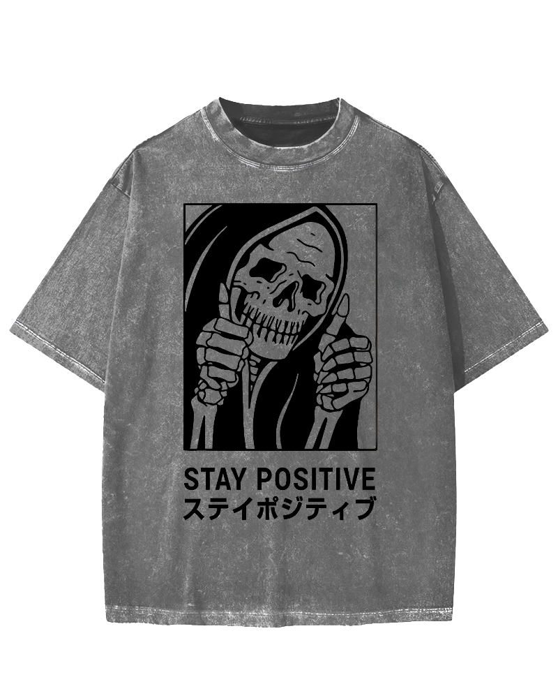 Stay Positive Skeleton Vintage Washed T-shirt