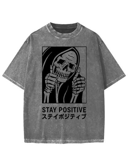 Stay Positive Skeleton Vintage Washed T-shirt