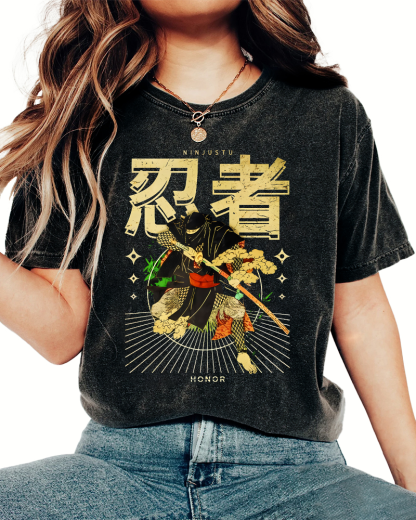 Japanese Ninja Vintage Distressed T-shirt-Zazasy