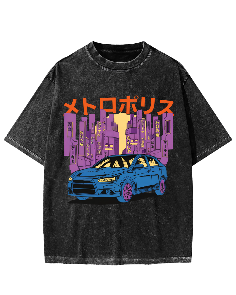Tokyo Metropolitan Japanese Steam Wave Aesthetic Anime Vintage Washed T-shirt