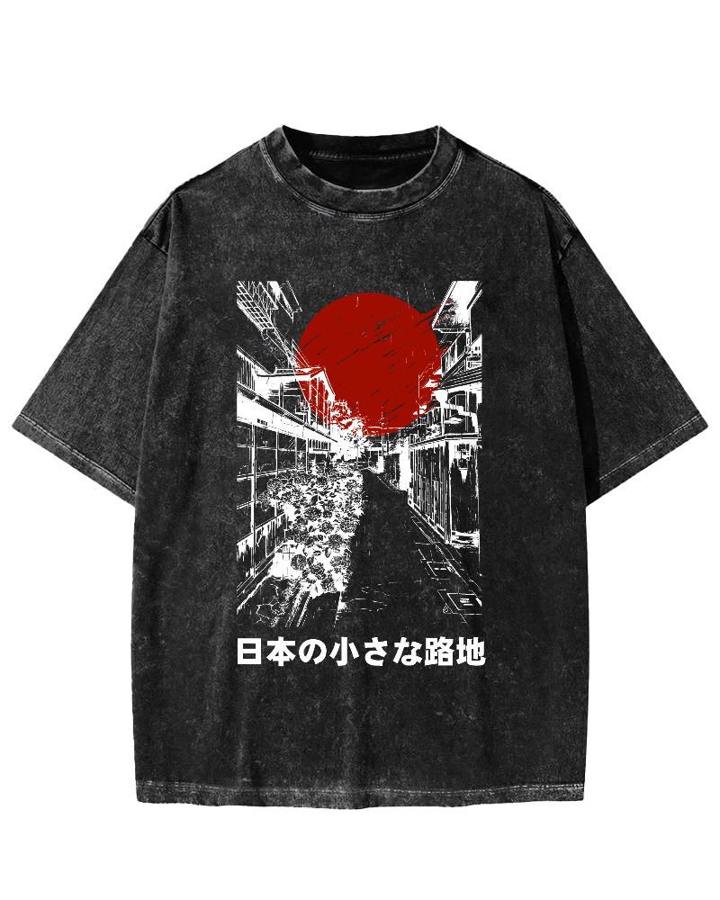 Japanese Countryside Vintage Washed T-shirt-Zazasy