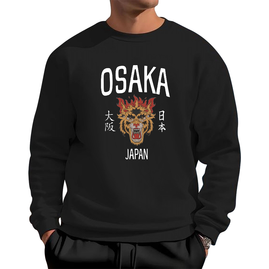 Osaka, Japan Retro Tiger Cotton Pullover Sweatshirt