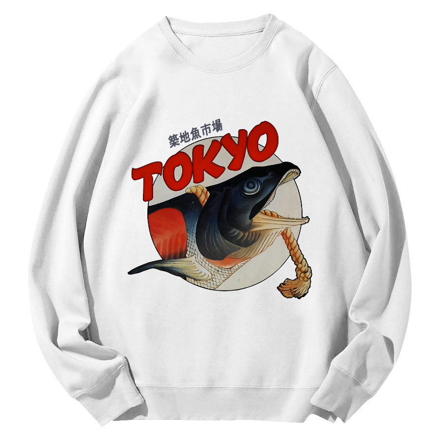 Tokyo Tsukiji Fish Market Round Neck Sweatshirt-Zazasy
