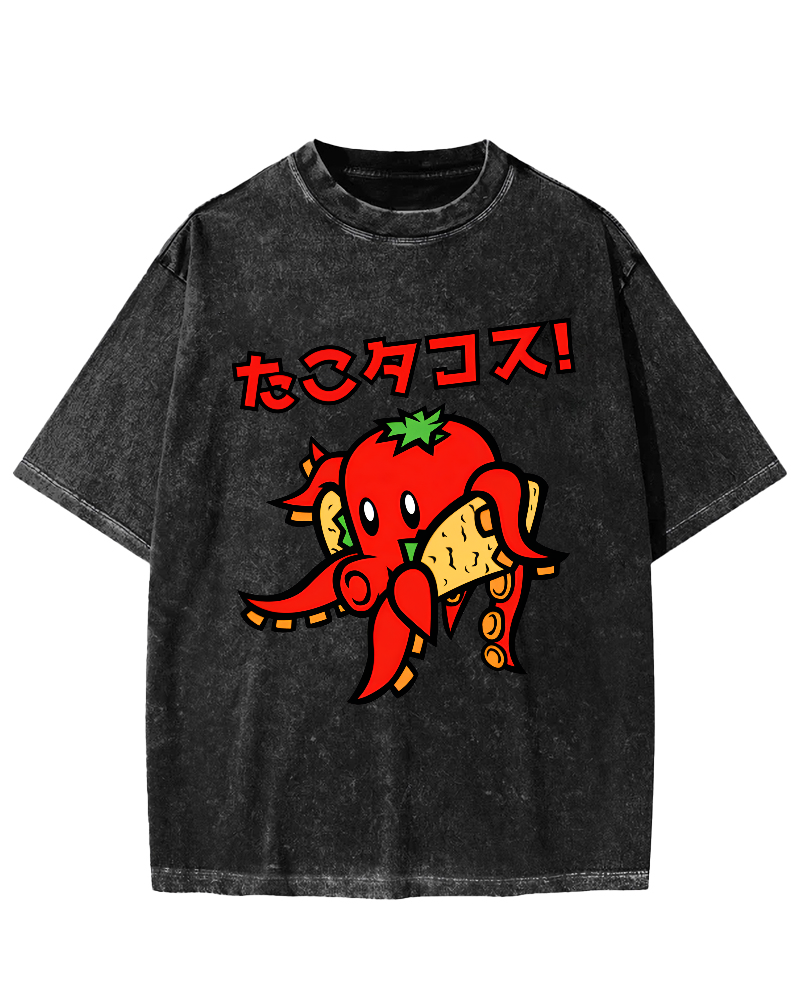 Abstract Cartoon Octopus Japanese Style Vintage Distressed T-shirt-Zazasy