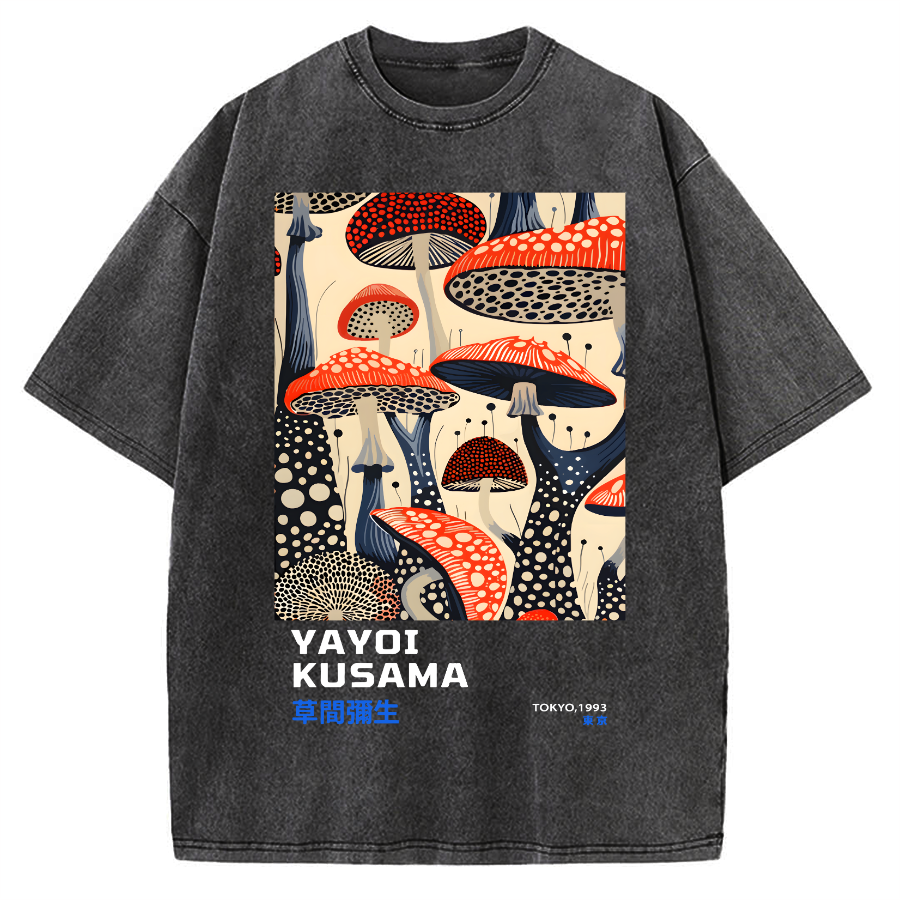 Yayoi Kusama Mushroom Vintage Wash Japanese Vintage Washed T-shirt