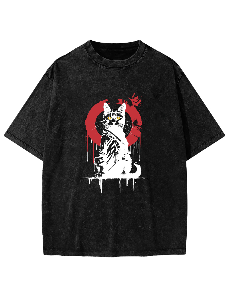 Retro Japanese Style Kitten Vintage Distressed T-shirt-Zazasy