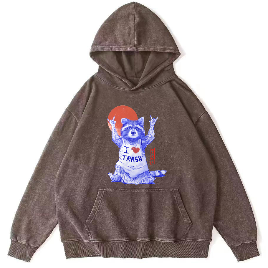 I Love Ttrash Raccoons, Japanese Style Vintage Distressed Hoodie-Zazasy