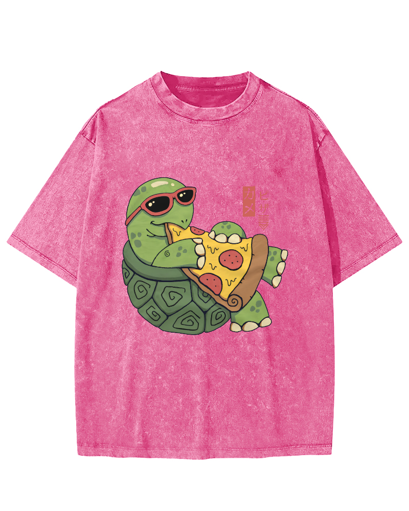 Turtle Japanese Style Pizza Lover Vintage Distressed T-shirt-Zazasy