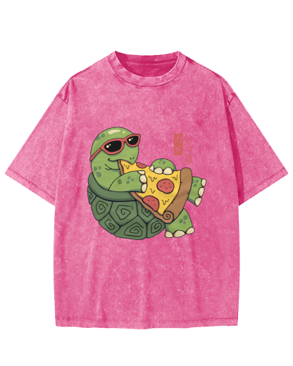 Turtle Japanese Style Pizza Lover Vintage Distressed T-shirt-Zazasy
