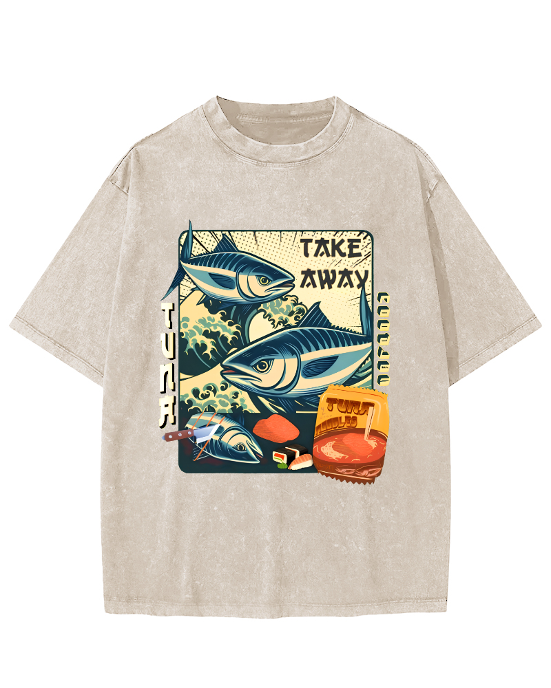 Delicious Japanese Style Tuna Vintage Washed T-shirt-Zazasy