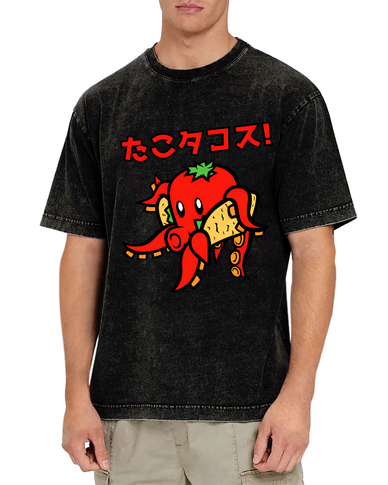 Abstract Cartoon Octopus Japanese Style Vintage Distressed T-shirt-Zazasy