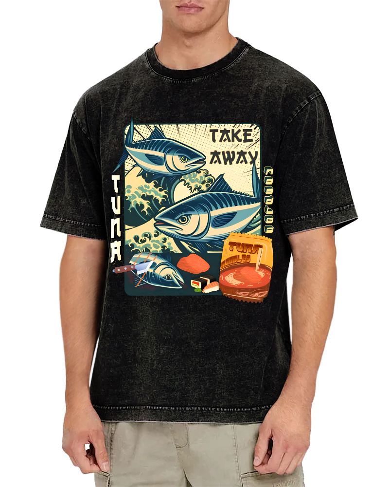 Delicious Japanese Style Tuna Vintage Washed T-shirt-Zazasy