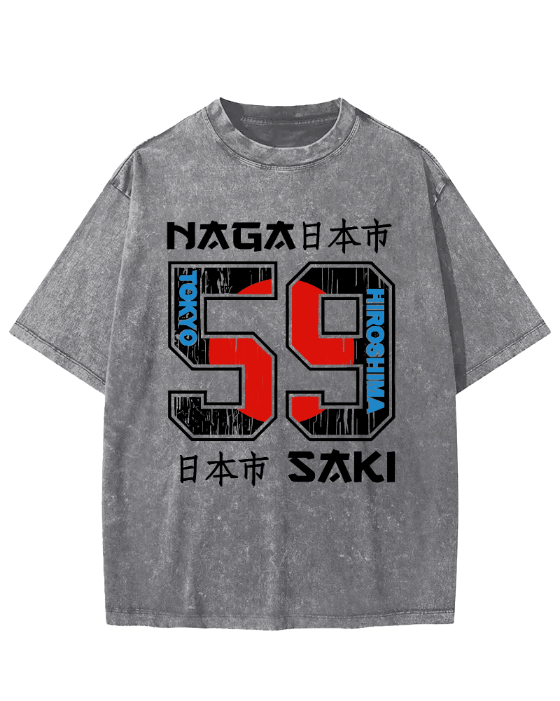 Number 59 in Japan City Vintage Washed T-shirt-Zazasy